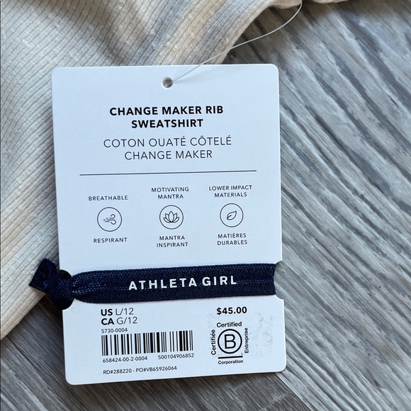 Athleta Girl Cream Long Sleeve Top Sizes 12 new with tag back to school - Picture 6 of 8